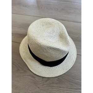 Eugenia Kim Natural Straw Fedora Hat‎ with Black Ribbon Band